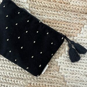 Sézane Velvet Pouch Gold Embroidered Polka Dots Clutch or Toiletry Bag